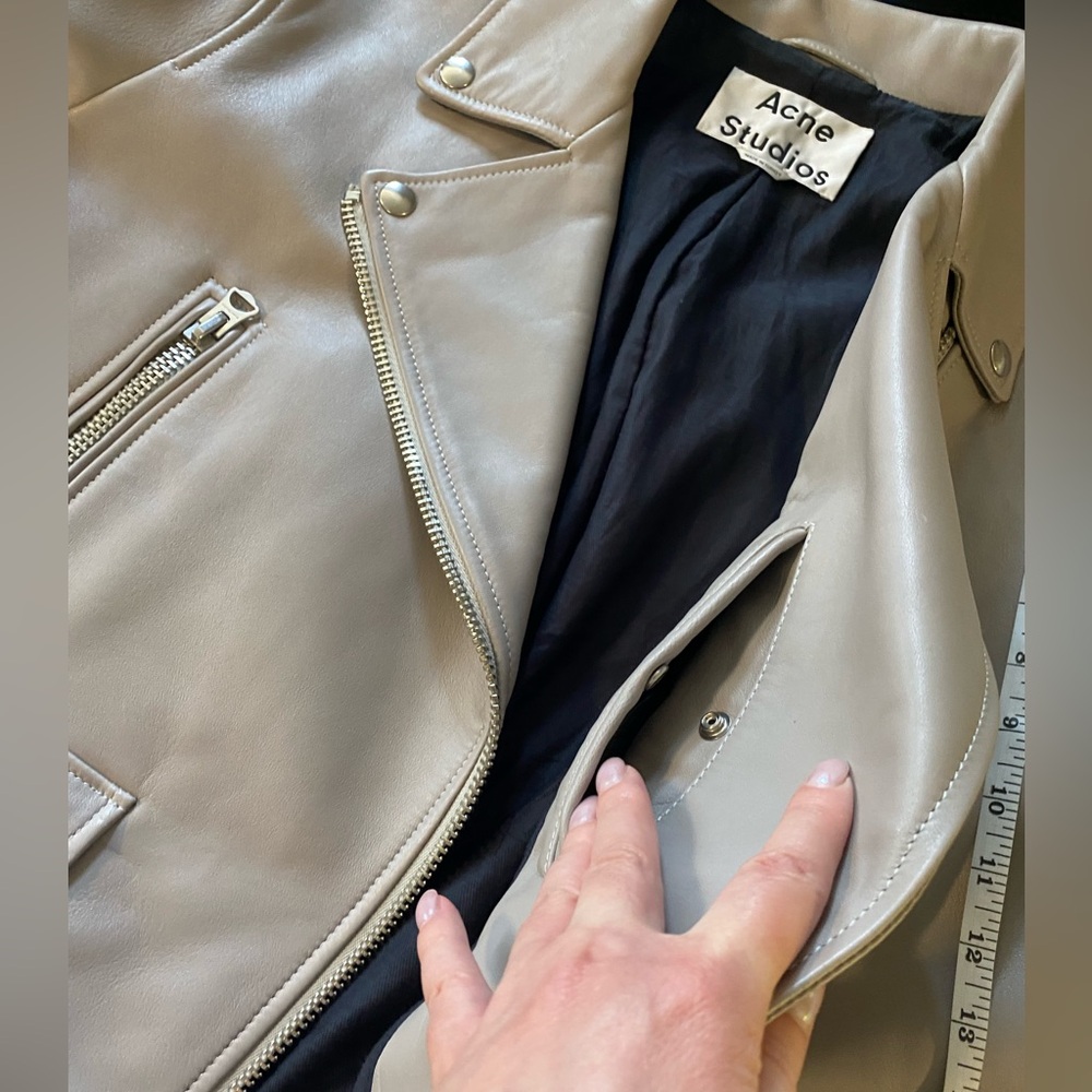 Acne Studios Merlyn Oversized Leather Moto Jacket 38 Dove Gray Lamb Leather - Picture 14 of 16